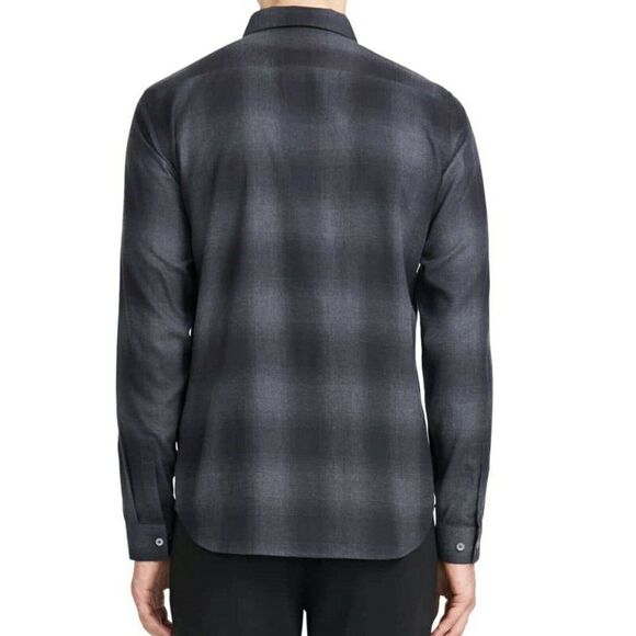 THEORY Men's Irving - S, M, L, XL -  Flannel Check Sport Shirt - Charcoal Check - Picture 2 of 8